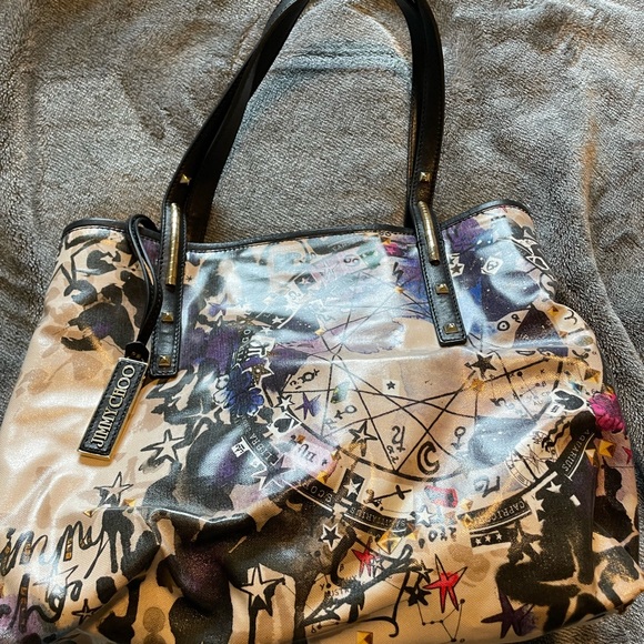 Jimmy Choo Handbags - Jimmy Choo Multicolor Graffiti Print Shoulder Bag with Black Handles